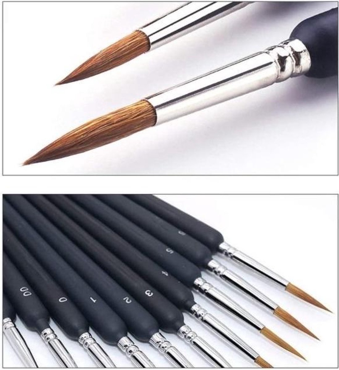 Professionele Dunne Penselenset + Verfpalet | Set van 10 Kwasten - Fine Detail - Miniatuur - Penselen Schilderen - Dunne Kwast - Hobby - Gedetailleerd Schilderen, Nail Art, Schminken, Aquarel, Waterve